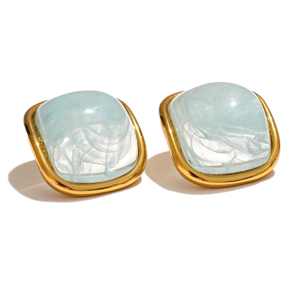 Blue marble resin stainless steel studs. Waterproof and tarnish free.