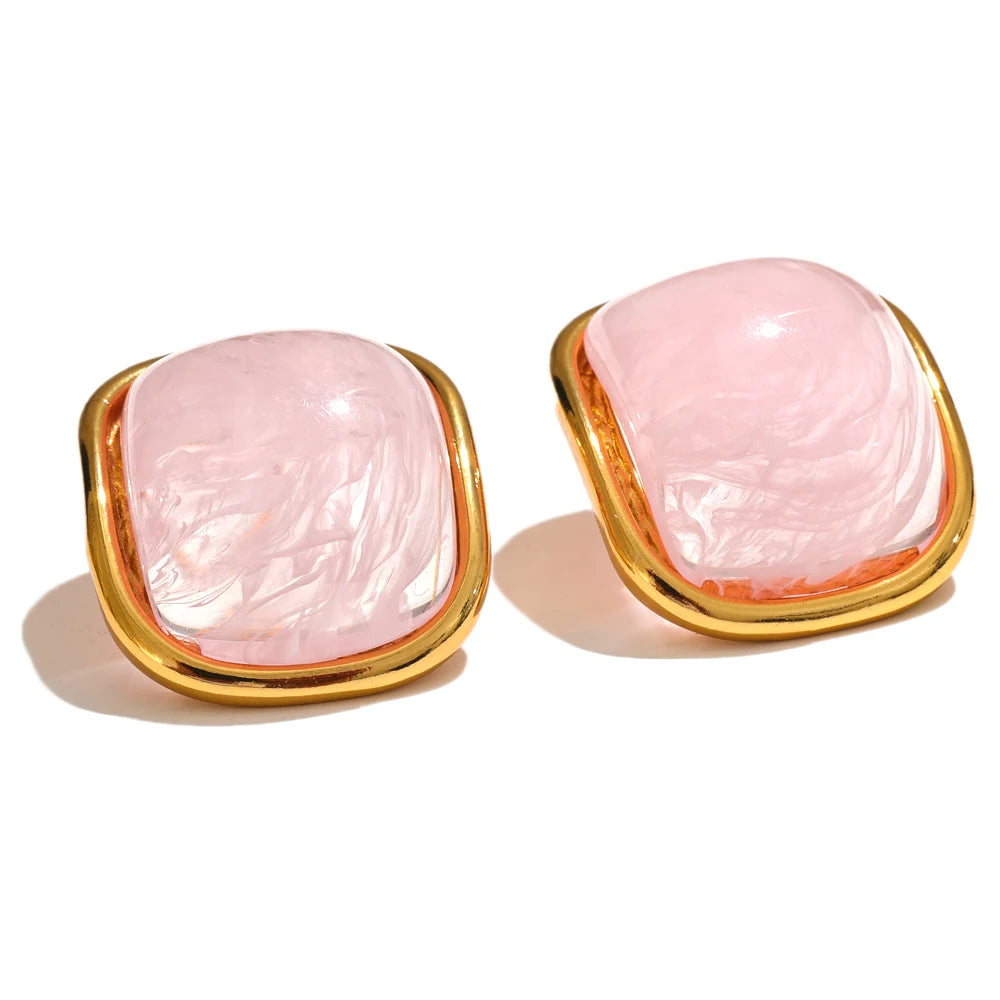Pink Marble Resin Earrings. Stainless Steel