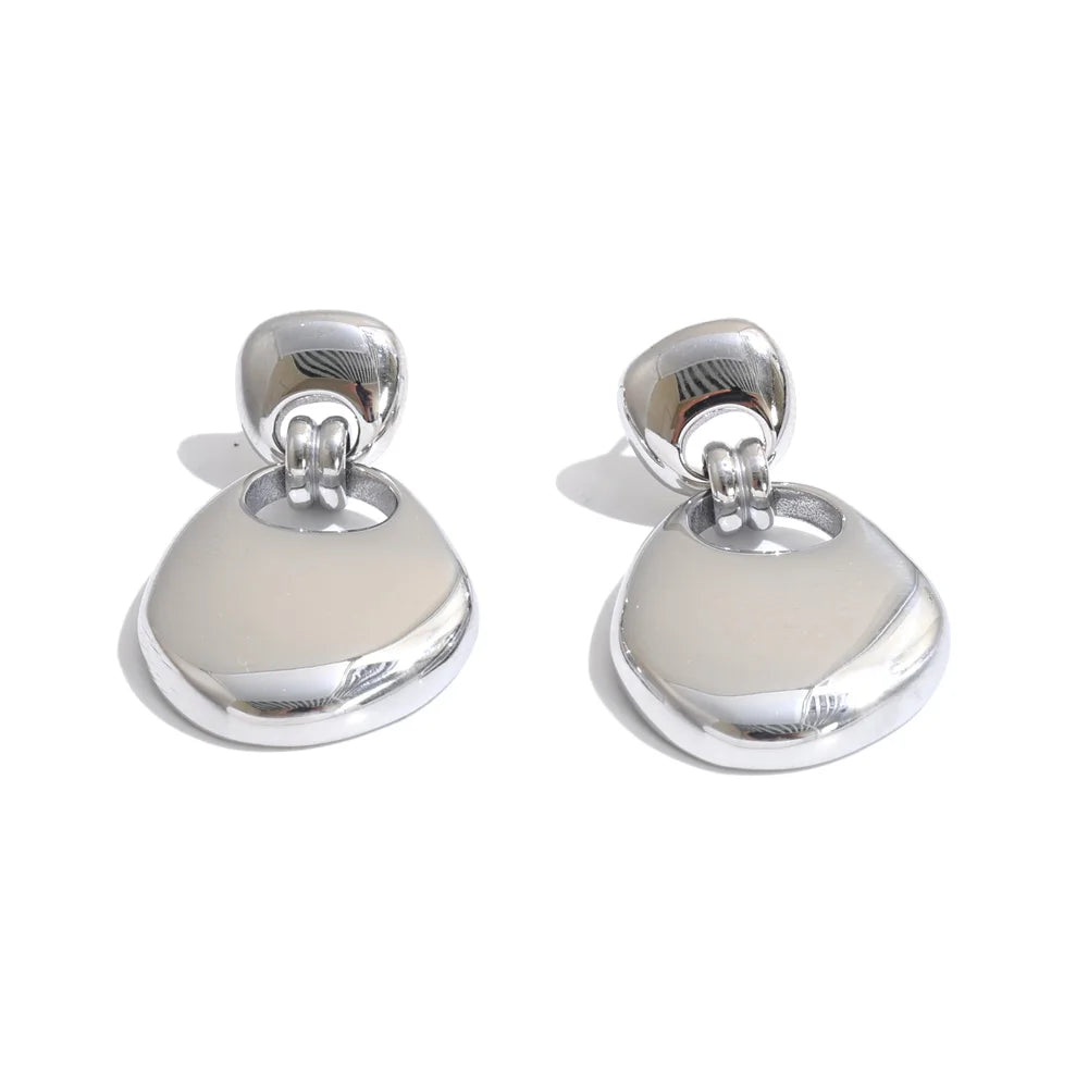 Rochelle Earrings – sculptural pebble drop earrings with a polished finish. Tarnish-free stainless steel, silver or gold-tone. Modern statement.