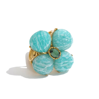 Shop the Montana Ring: bold floral cluster ring in four natural-look colourways. Adjustable, waterproof stainless steel in 18k gold-tone.
