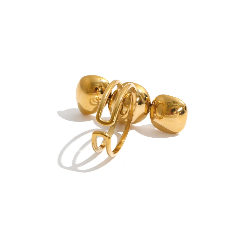 Codie Ring – adjustable gold ring with three gradient crystals in pink, clear, champagne or green. Tarnish-free stainless steel, one size fits most.