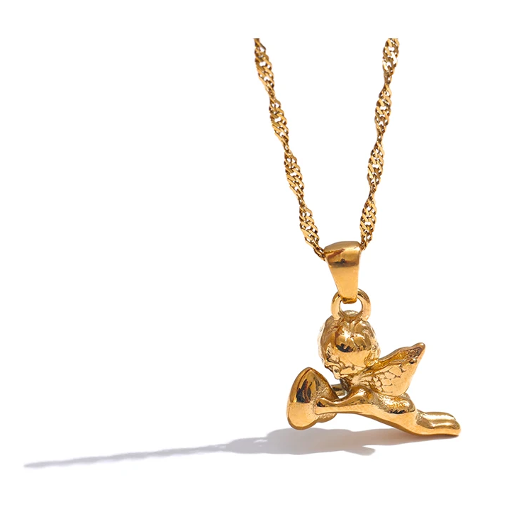 Gold pendant necklace on a white background