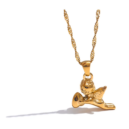 Gold pendant necklace on a white background