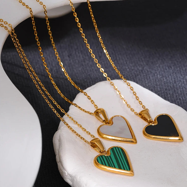 Shop the Milly Necklace: enamel heart pendant necklace in three colours. 18k gold-tone stainless steel, hypoallergenic.