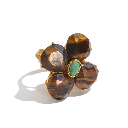 Shop the Montana Ring: bold floral cluster ring in four natural-look colourways. Adjustable, waterproof stainless steel in 18k gold-tone.