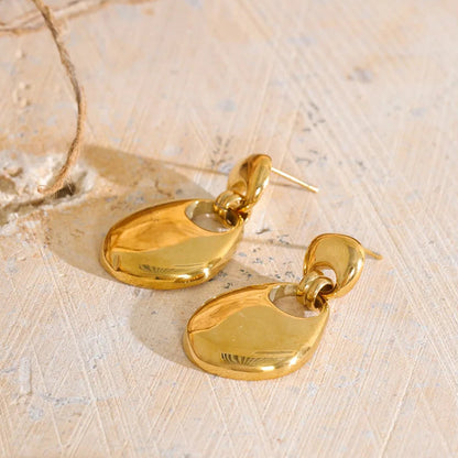 Rochelle Earrings – sculptural pebble drop earrings with a polished finish. Tarnish-free stainless steel, silver or gold-tone. Modern statement.