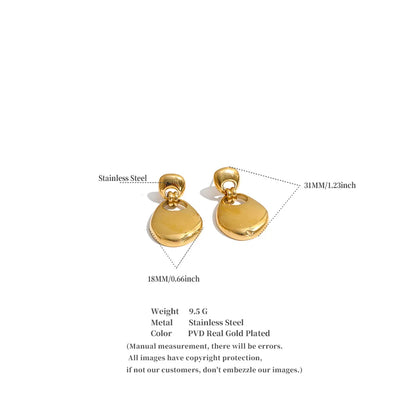 Rochelle Earrings – sculptural pebble drop earrings with a polished finish. Tarnish-free stainless steel, silver or gold-tone. Modern statement.