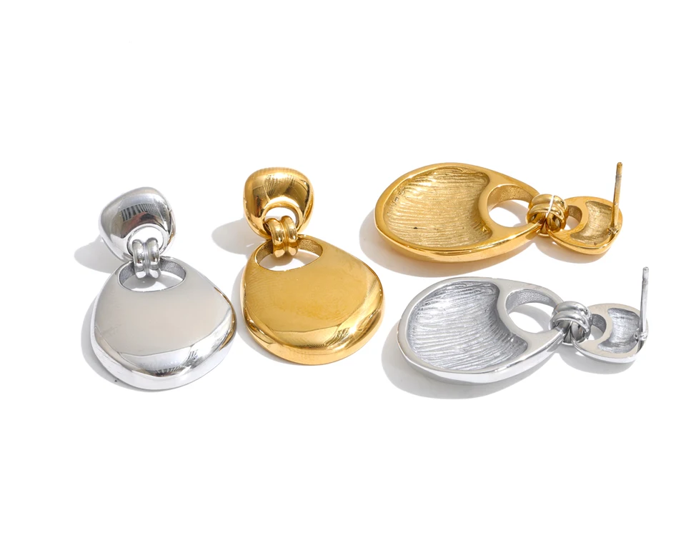 Rochelle Earrings – sculptural pebble drop earrings with a polished finish. Tarnish-free stainless steel, silver or gold-tone. Modern statement.