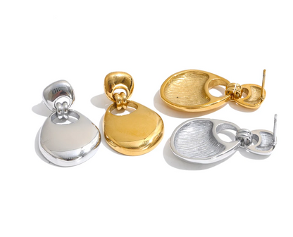 Rochelle Earrings – sculptural pebble drop earrings with a polished finish. Tarnish-free stainless steel, silver or gold-tone. Modern statement.