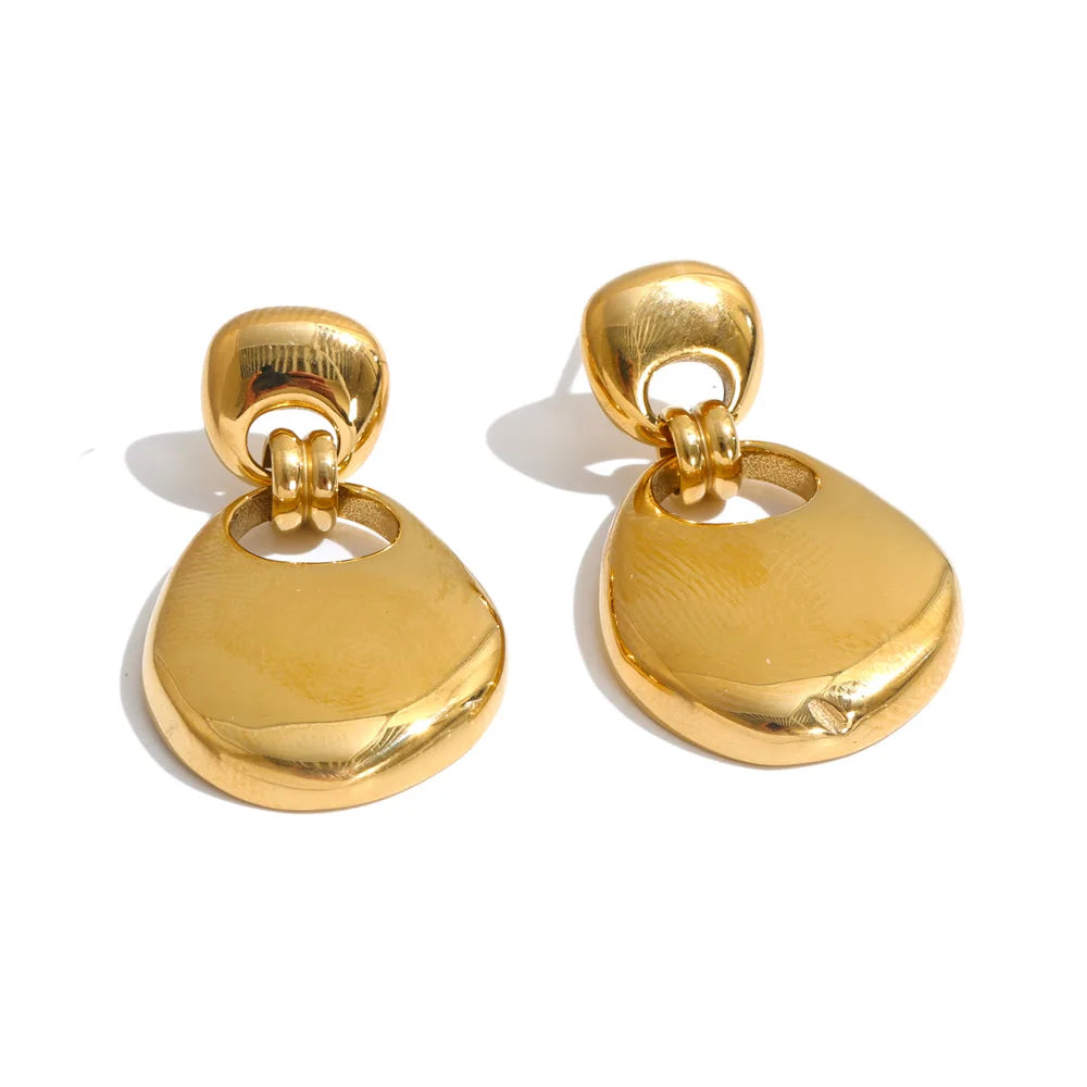 Rochelle Earrings – sculptural pebble drop earrings with a polished finish. Tarnish-free stainless steel, silver or gold-tone. Modern statement.